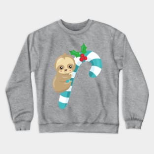 Christmas Sloth, Cute Sloth, Candy Cane, Mistletoe Crewneck Sweatshirt